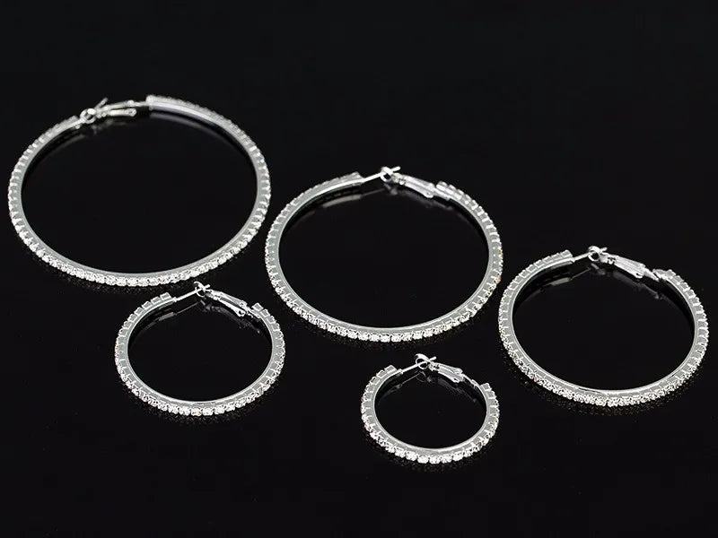 Hot Lady Shiny Rhinestone Cystal Circle Hoop Earring Gold & Silver 3cm 10cm