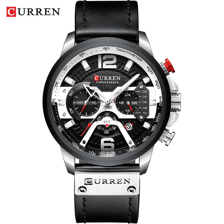 CURREN Men's Luxury Chronograph Watch Military Leather Sport Wristwatch