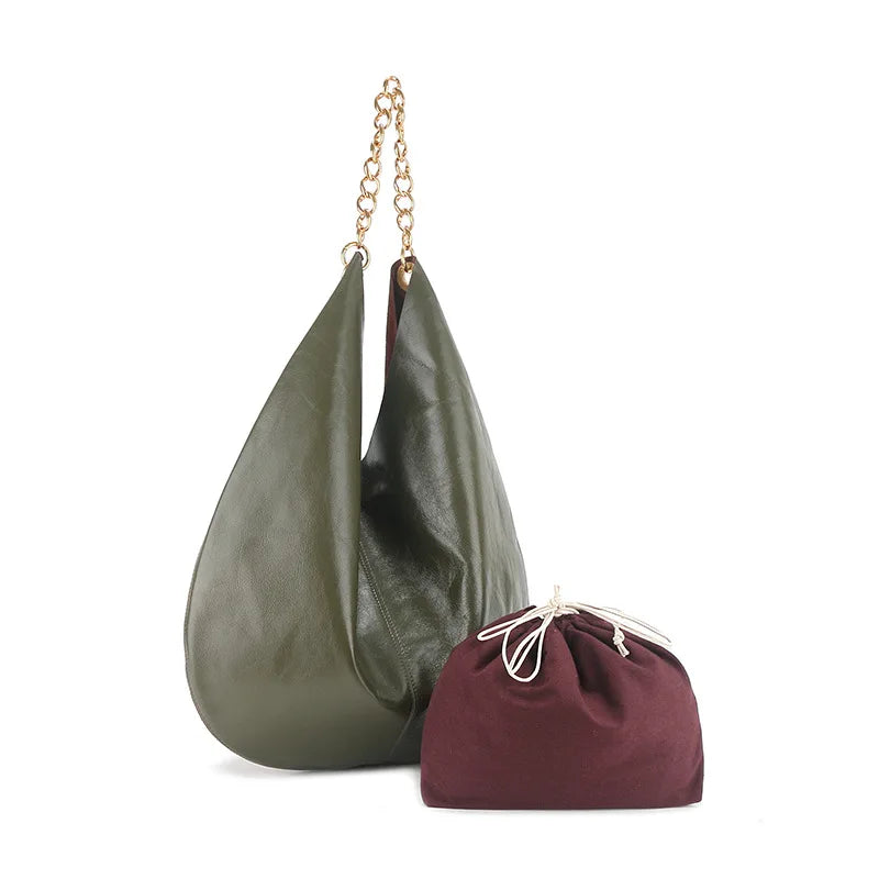 Women's Genuine Leather Chain Bag - Large Capacity Cowhide Shoulder Bag
