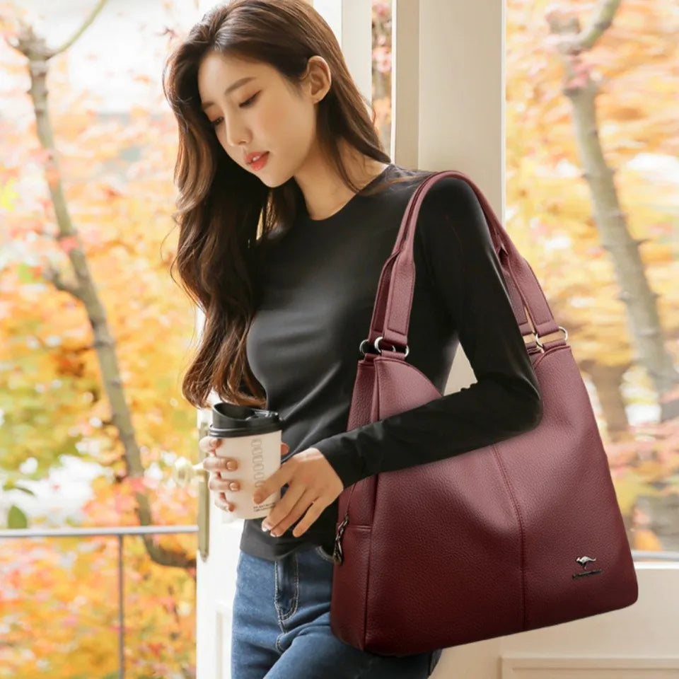 Top-handle Hobo Bag Leather Women Handbags Female Leisure Shoulder Bags