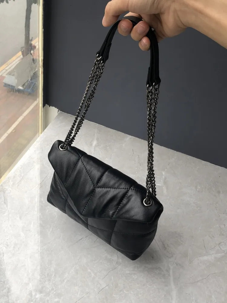 Women's Elegant Sheepskin Chain Bag- Designer Leather Messenger Handbag