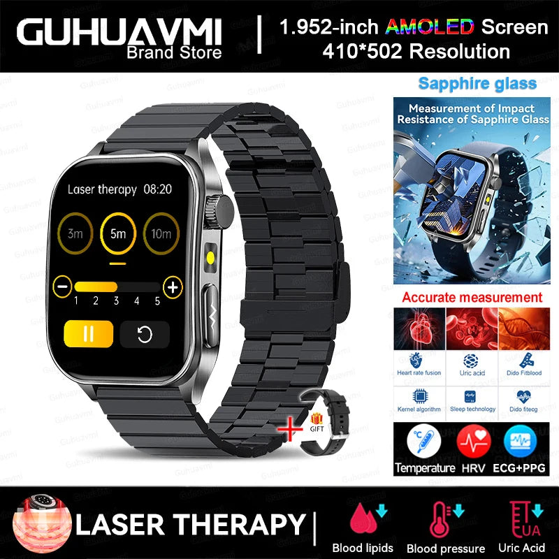 2025 Nursing Grade Laser Therapy Smartwatch- ECG PPG Blood Pressure Uric Acid Monitor