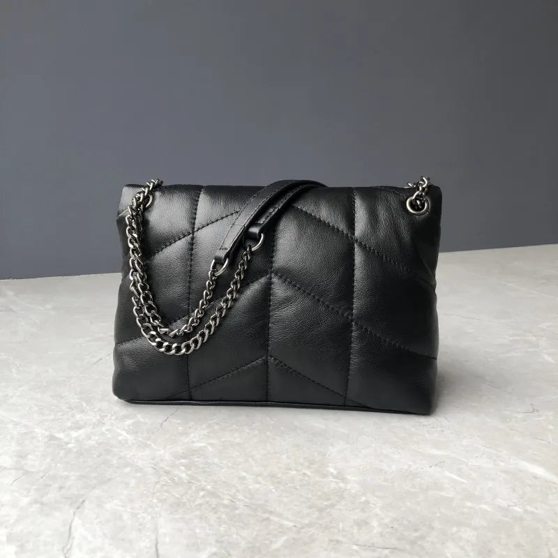 Women's Elegant Sheepskin Chain Bag- Designer Leather Messenger Handbag