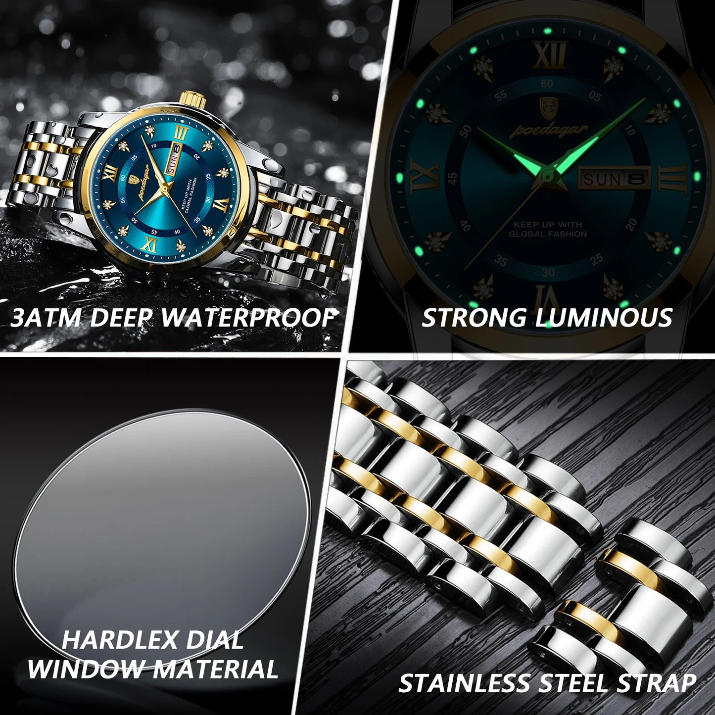 POEDAGAR Luxury Watch for Man Elegant Date Week Waterproof Luminous Men Watch Quartz Stainless Steel j