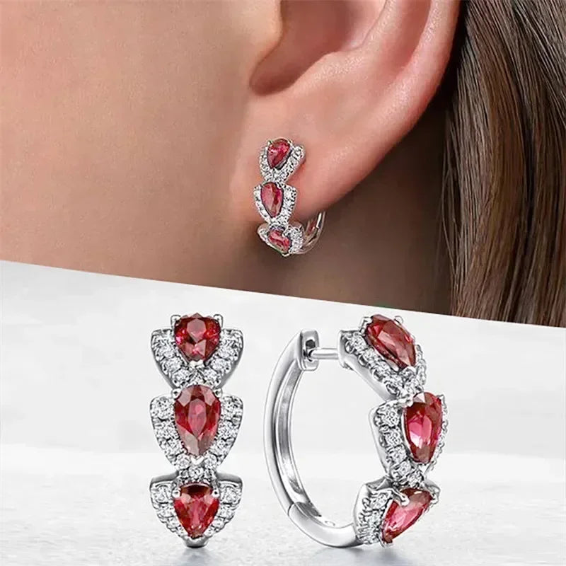 Blue Zircon Waterdrop Hoop Earrings