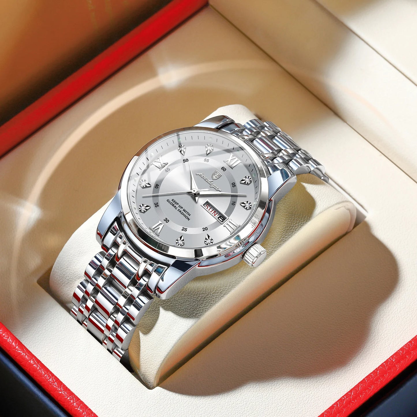 POEDAGAR Luxury Watch for Man Elegant Date Week Waterproof Luminous Men Watch Quartz Stainless Steel j