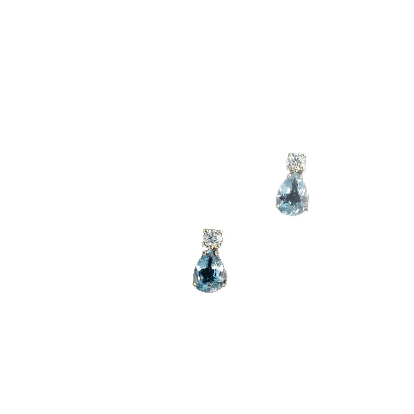 S925 Sterling Silver Plated 14K Gold Water Droplet Blue Zircon Earrings