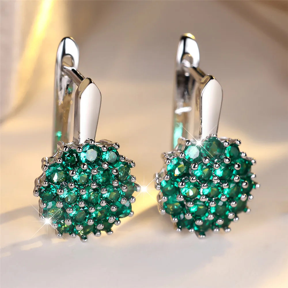 Luxury Crytal Green Zircon Sunflower Hoop Earring for Women