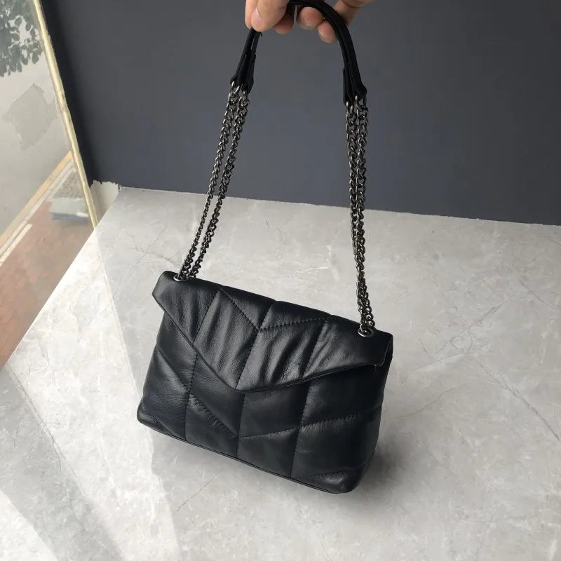 Women's Elegant Sheepskin Chain Bag- Designer Leather Messenger Handbag