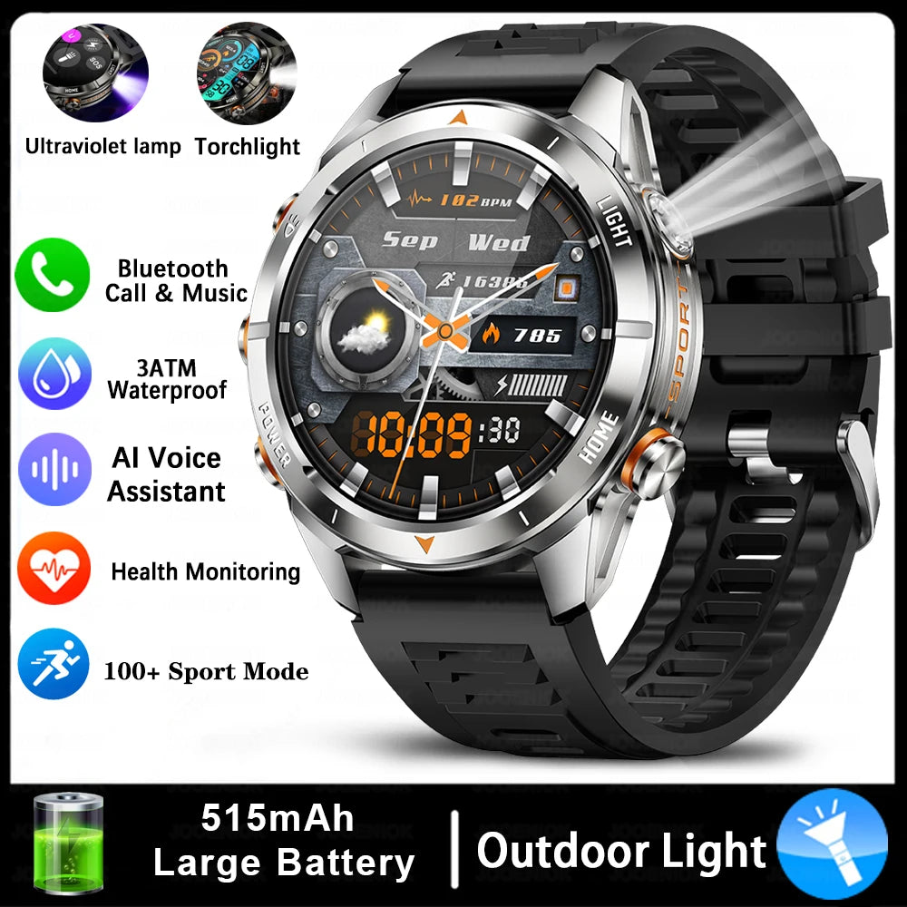 Men's Outdoor Smartwatch- AMOLED Screen, 10ATM Waterproof. Fitness & Bluetooth Call