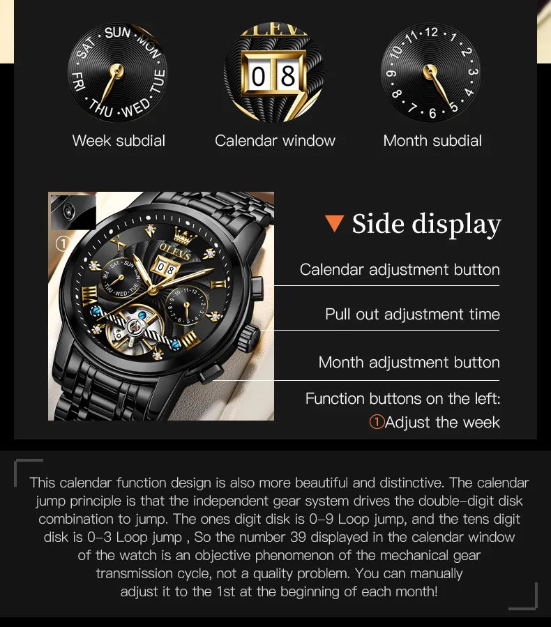 OLEVS Luxury Men's Watch - Classic Tourbillon Automatic Timepieces.