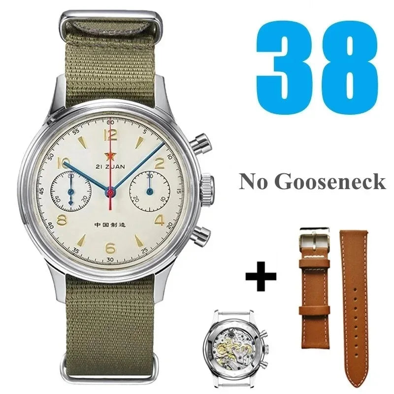 RED STAR 38mm 1963 Men's Chronograph Mechanical Watch - Pilot's Choice Aviation Timepieces.
