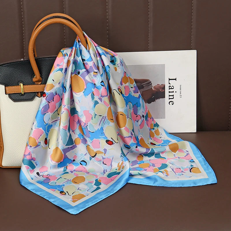 Luxury Print Satin Silk Square Scarf for Women Hijab Shawl & Elegant Wrap Accessory