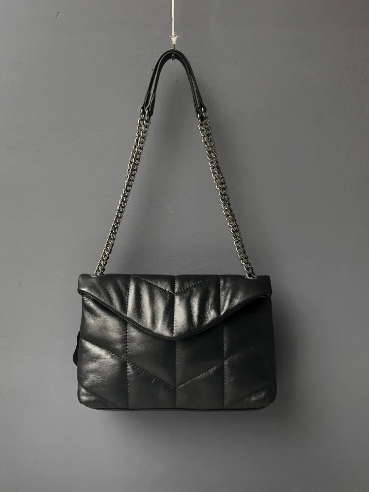 Women's Elegant Sheepskin Chain Bag- Designer Leather Messenger Handbag