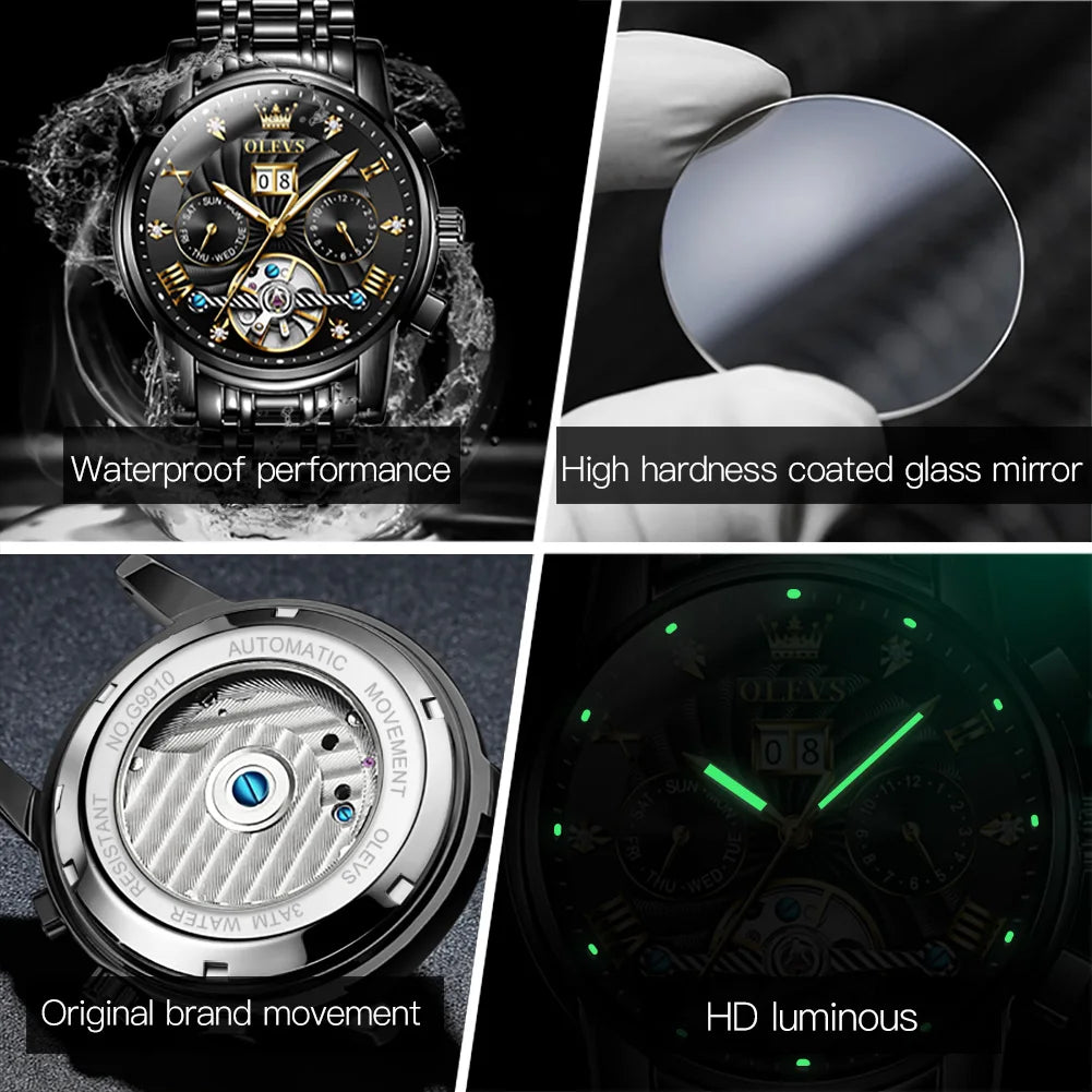 OLEVS Luxury Men's Watch - Classic Tourbillon Automatic Timepieces.