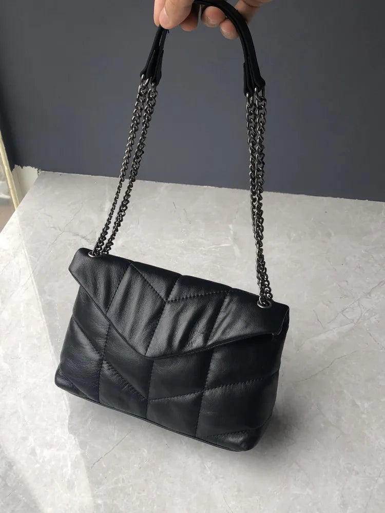 Women's Elegant Sheepskin Chain Bag- Designer Leather Messenger Handbag