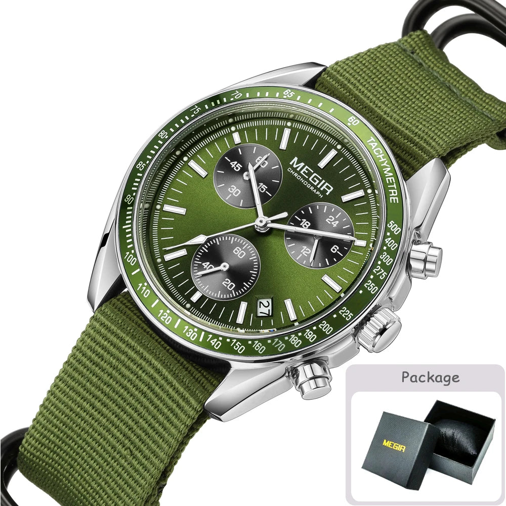 MEGIR Men's Luxury Sport Watch Chronograph Quartz Canvas Wristwatch