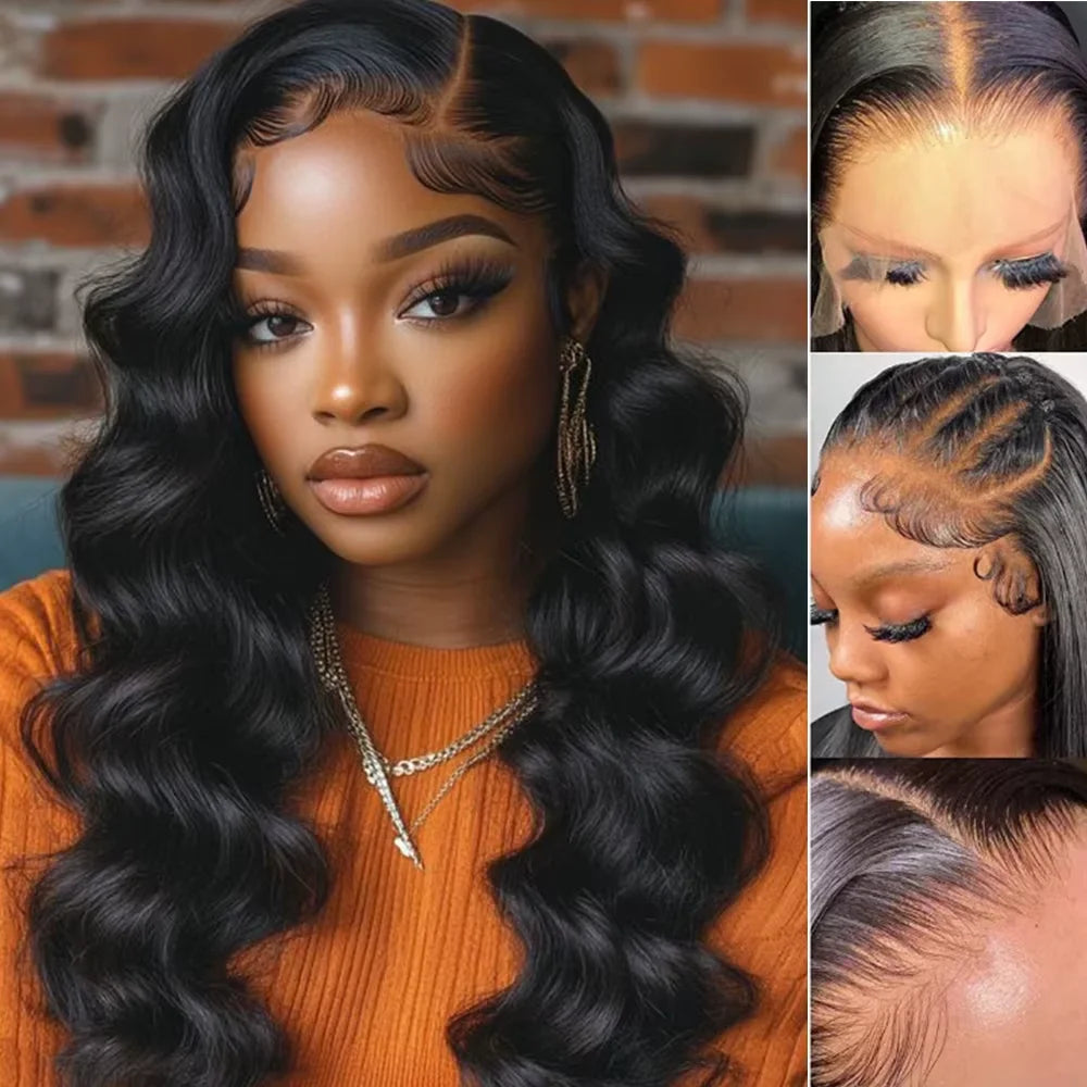 13x4 HD Lace Front Wig 300% Density Curly Body Wave Peruvian Human Hair Pre-Plucked with Baby Hair