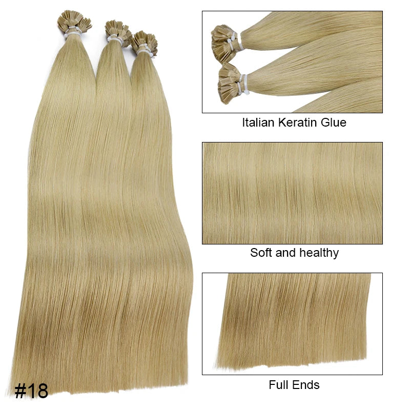 Straight Human Hair Extensions - Fusion Flat Tip Keratin Bond Natural Hair