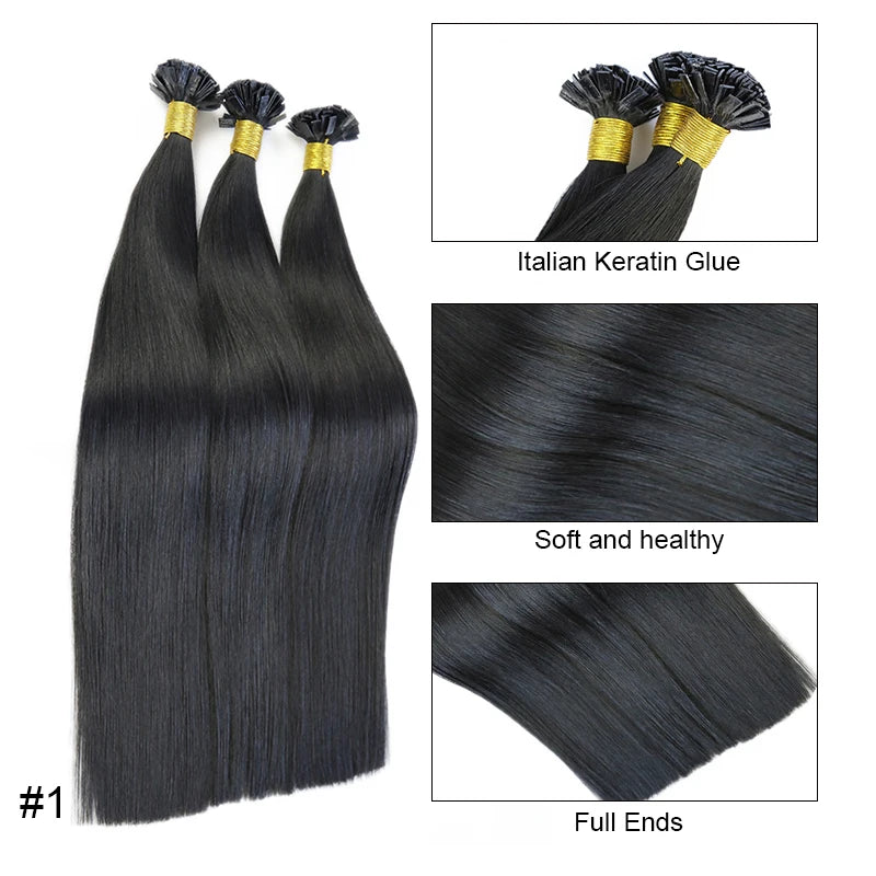 Straight Human Hair Extensions - Fusion Flat Tip Keratin Bond Natural Hair