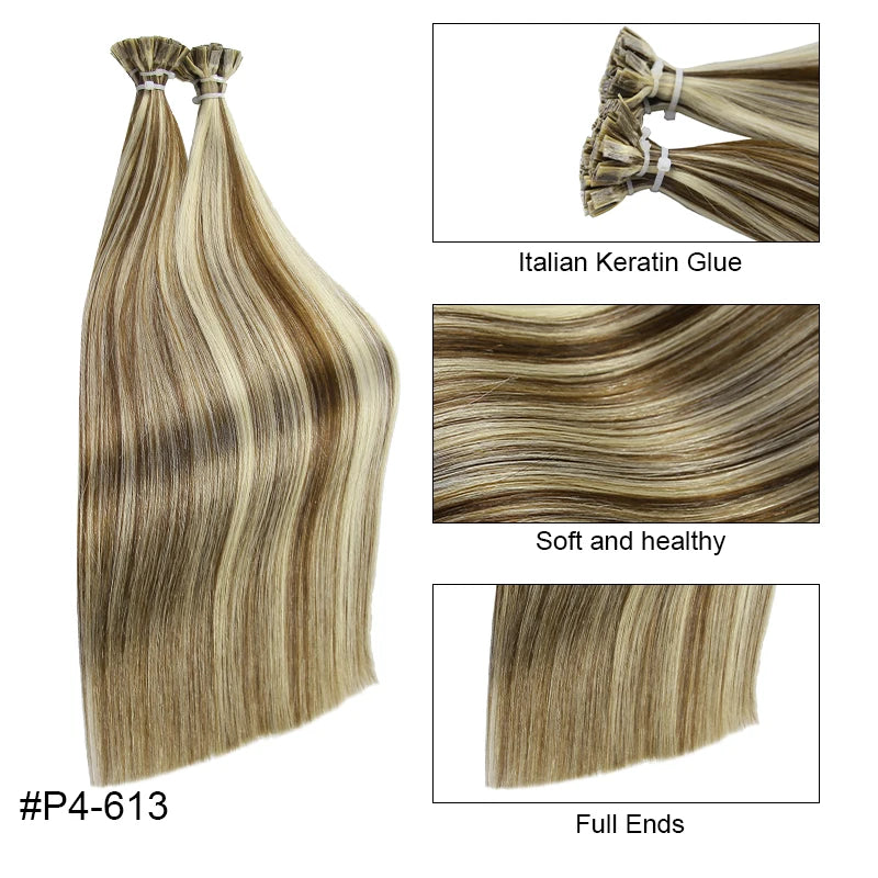 Straight Human Hair Extensions - Fusion Flat Tip Keratin Bond Natural Hair
