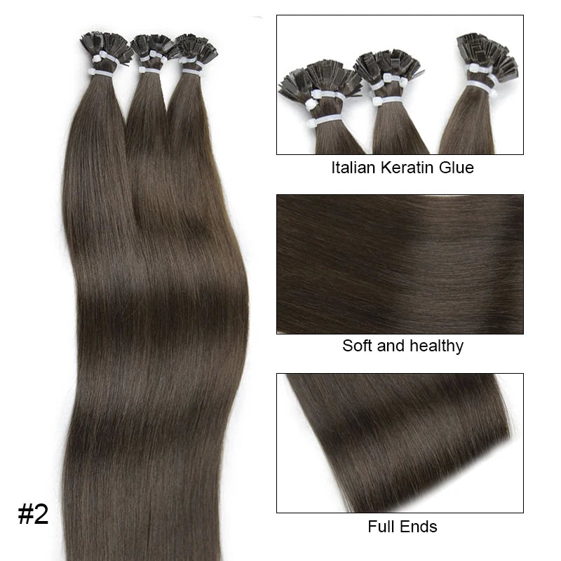 Straight Human Hair Extensions - Fusion Flat Tip Keratin Bond Natural Hair