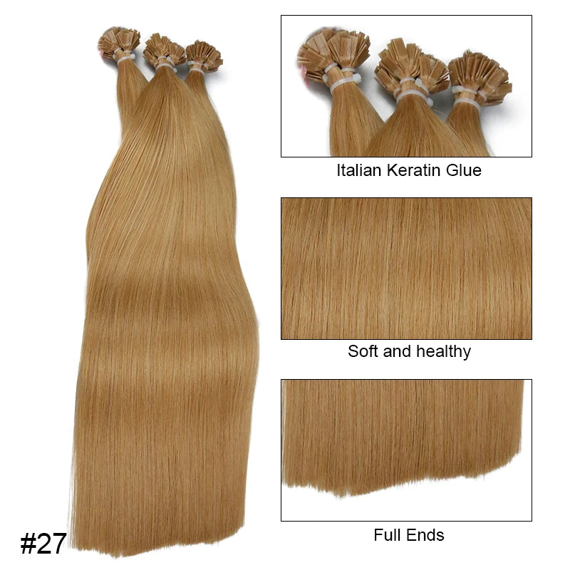 Straight Human Hair Extensions - Fusion Flat Tip Keratin Bond Natural Hair