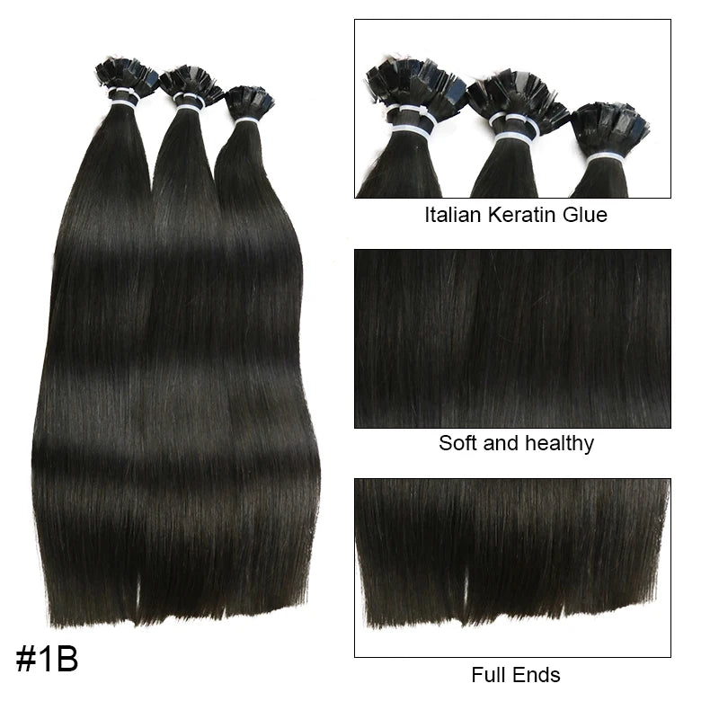 Straight Human Hair Extensions - Fusion Flat Tip Keratin Bond Natural Hair