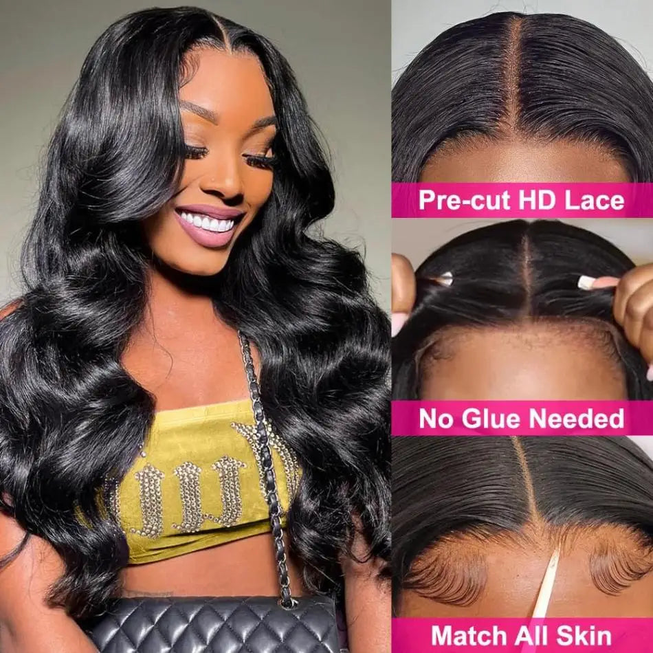 Body Wave Glueless Wig 100% Brazilian Remy Human Hair 4x4 & %x5 Lace 180 & 200 Density 18- 38 Inches