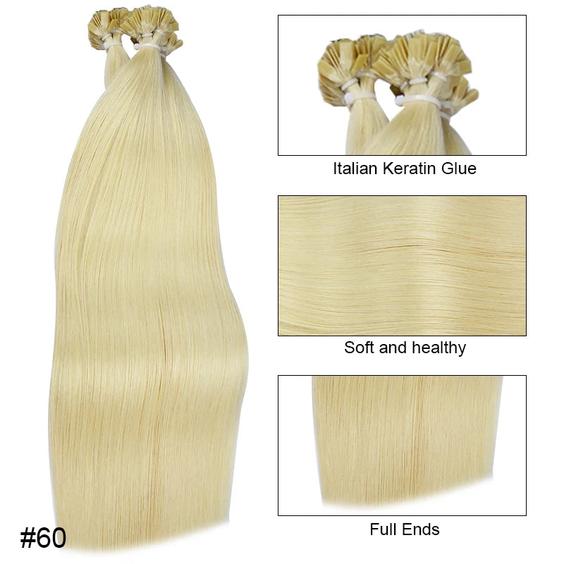 Straight Human Hair Extensions - Fusion Flat Tip Keratin Bond Natural Hair