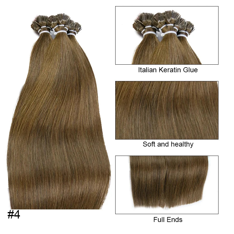 Straight Human Hair Extensions - Fusion Flat Tip Keratin Bond Natural Hair