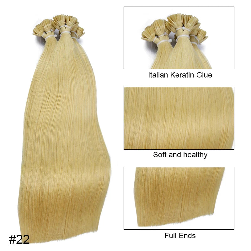 Straight Human Hair Extensions - Fusion Flat Tip Keratin Bond Natural Hair