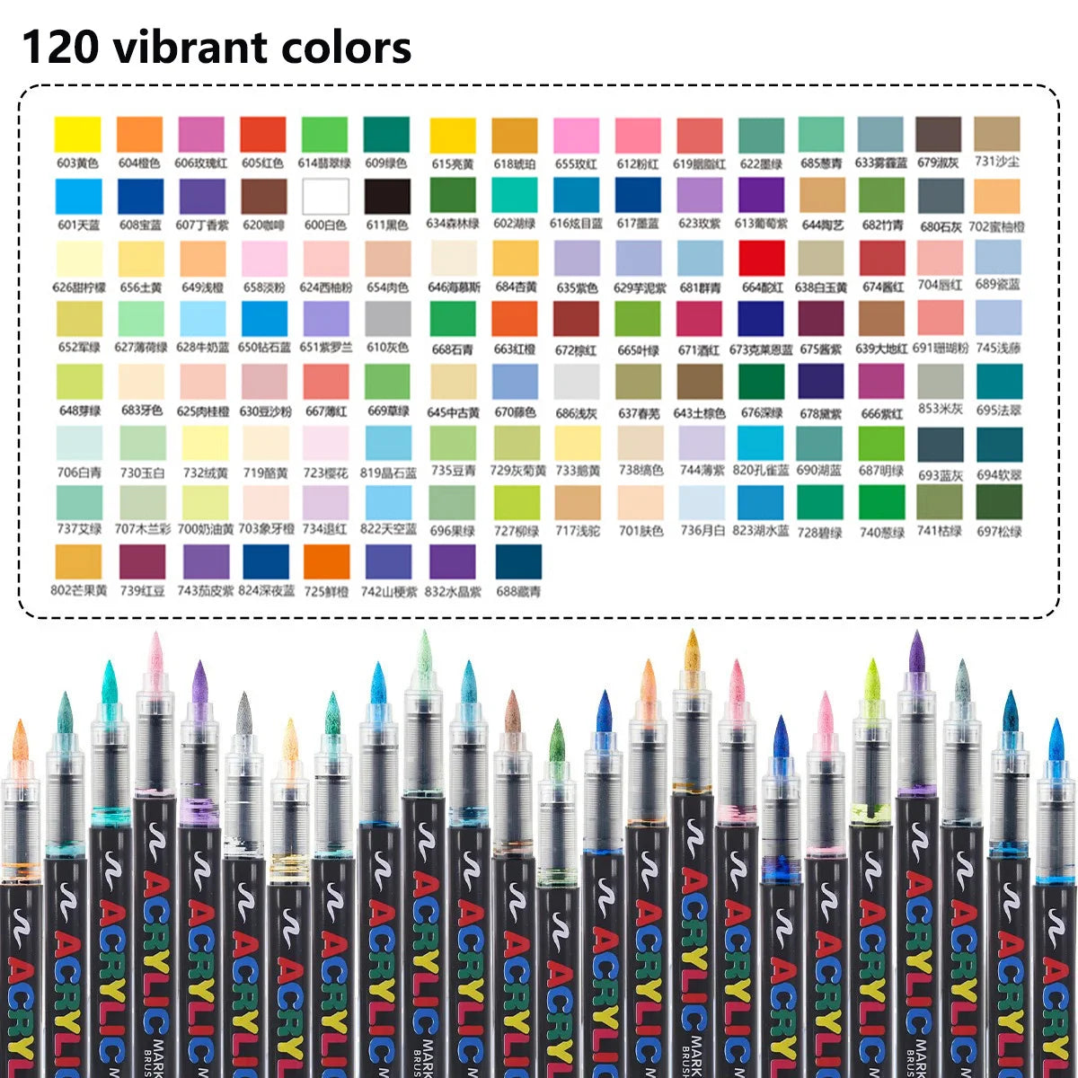 12-366 Colors Acrylic Set- Waterproof Art Brush Pens for Drawing