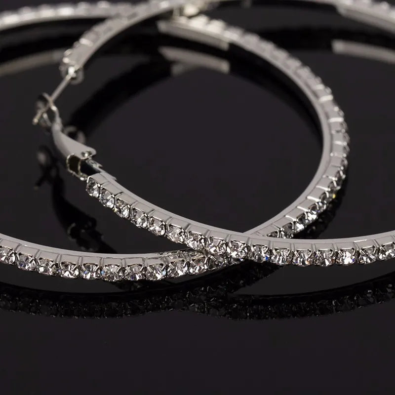 Hot Lady Shiny Rhinestone Cystal Circle Hoop Earring Gold & Silver 3cm 10cm