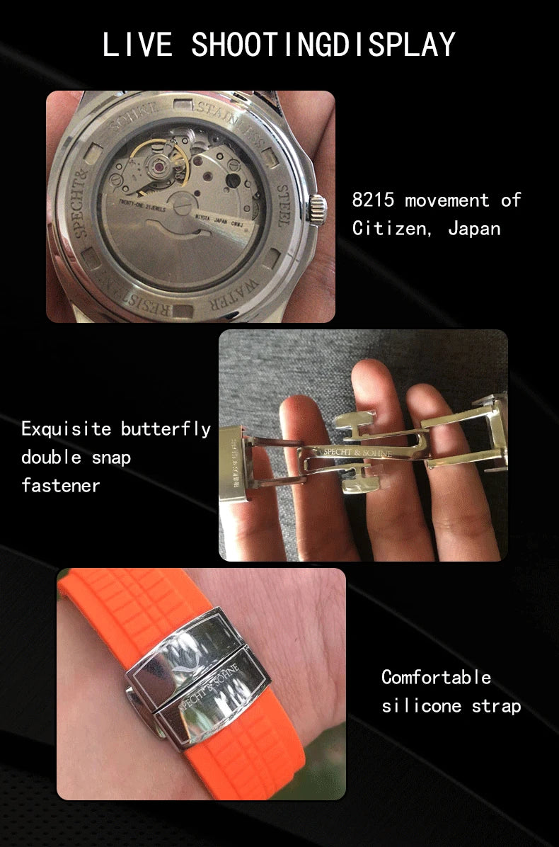 Specht & Shone Automatic Mechanical Sport Watch - Sapphire Crytal, Luminous 50M Waterproof