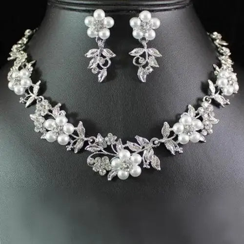 Luxury Pearl & Rhinestone Bridal Jewelry Set - Necklace & Earrings