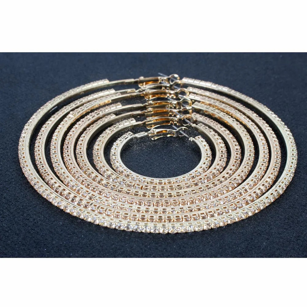 Hot Lady Shiny Rhinestone Cystal Circle Hoop Earring Gold & Silver 3cm 10cm