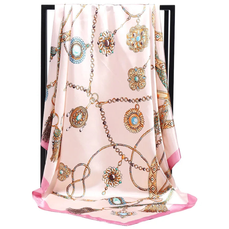 Luxury Women Silk Square Scarf Elegant Bandana Style Headscarf & Neck Wrap