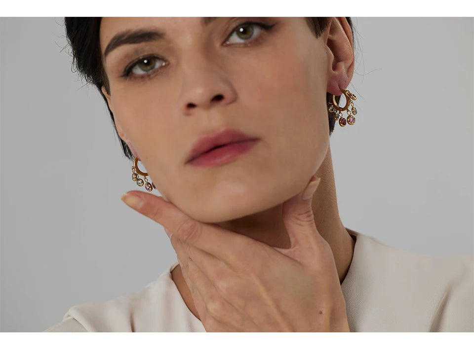 Colorful Cubic Zirconia Hoop Earrings