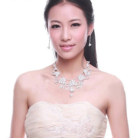 Luxury Pearl & Rhinestone Bridal Jewelry Set - Necklace & Earrings