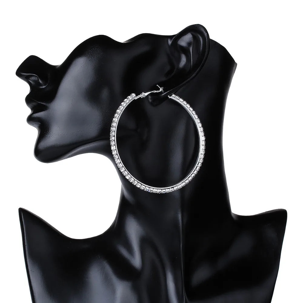 Hot Lady Shiny Rhinestone Cystal Circle Hoop Earring Gold & Silver 3cm 10cm