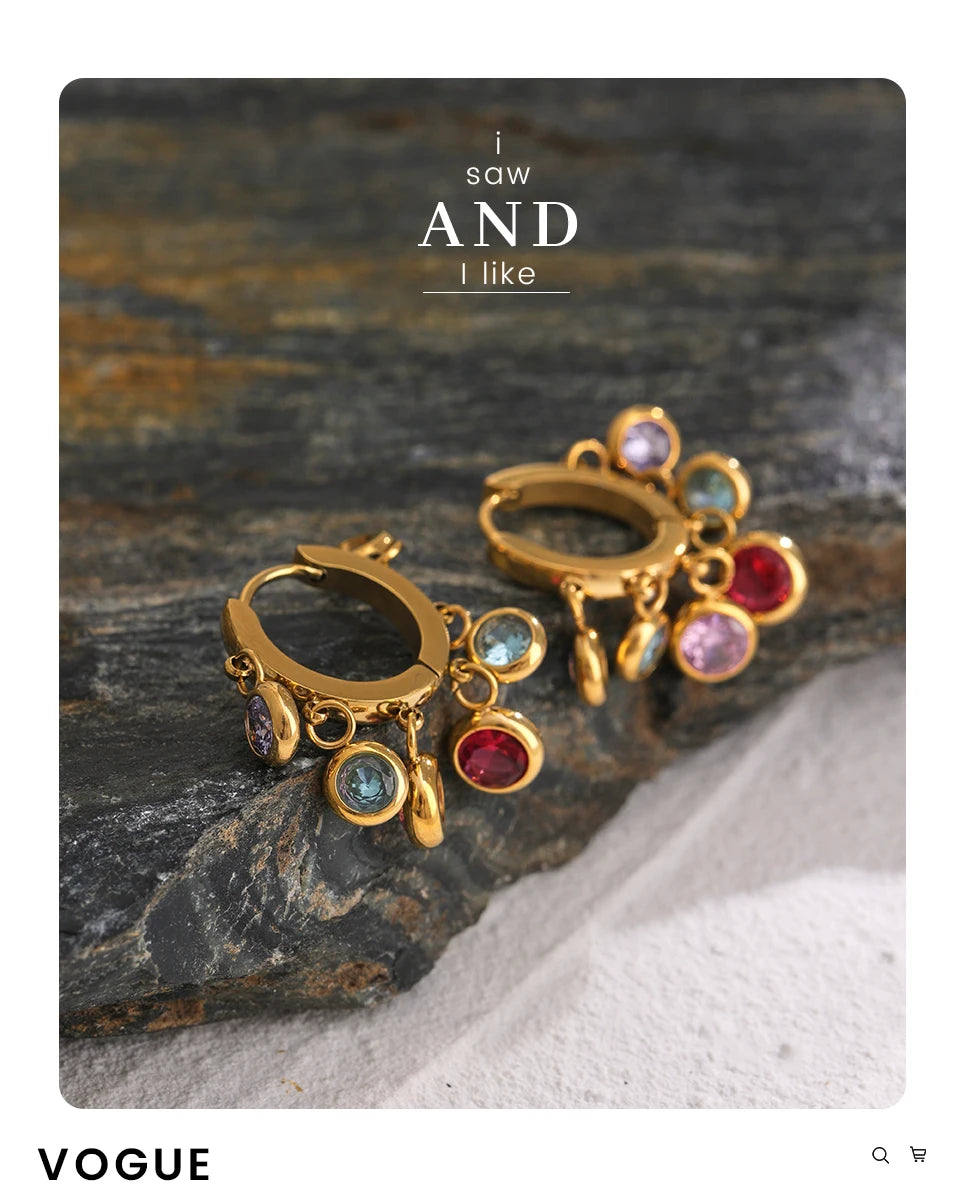 Colorful Cubic Zirconia Hoop Earrings
