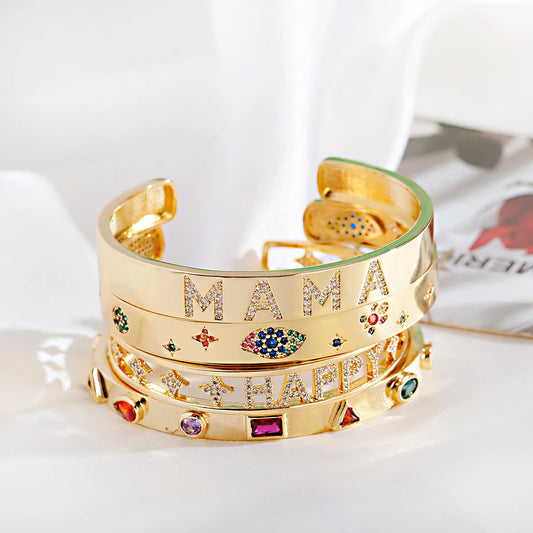 Luxury Zircon Crystal Hollow Gold Color Bangle Bracelet For Women Classic Star Evil Eye Bracelets Rhinestone Mother's Day gift