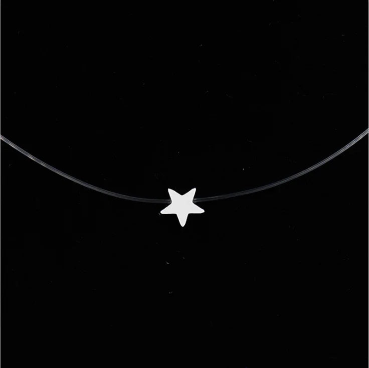 Crystal Zircon Water Drop Pendant Necklace - Invisible Chain Choker for Women