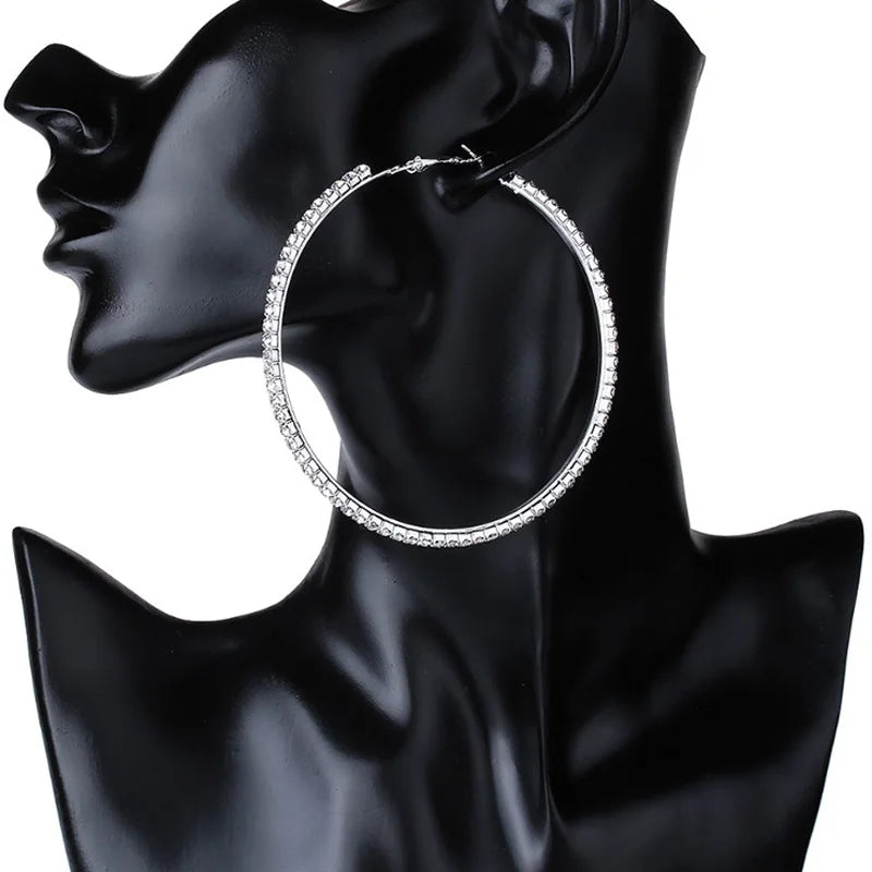 Hot Lady Shiny Rhinestone Cystal Circle Hoop Earring Gold & Silver 3cm 10cm