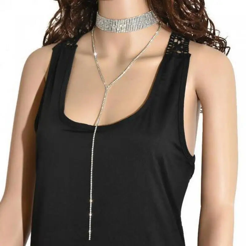 Crystal Zircon Water Drop Pendant Necklace - Invisible Chain Choker for Women
