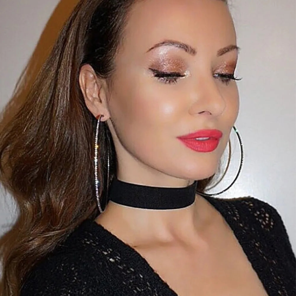 Hot Lady Shiny Rhinestone Cystal Circle Hoop Earring Gold & Silver 3cm 10cm