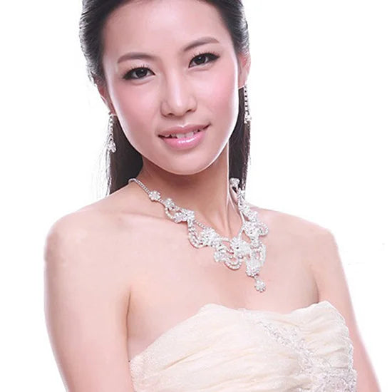 Luxury Pearl & Rhinestone Bridal Jewelry Set - Necklace & Earrings