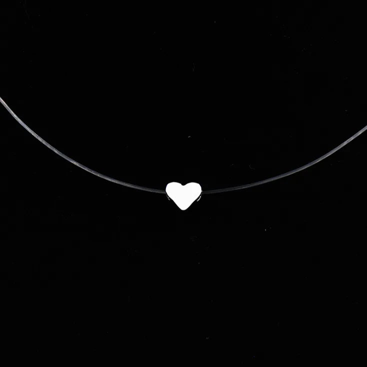 Crystal Zircon Water Drop Pendant Necklace - Invisible Chain Choker for Women
