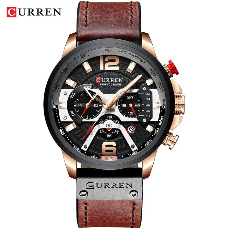 CURREN Men's Luxury Chronograph Watch Military Leather Sport Wristwatch